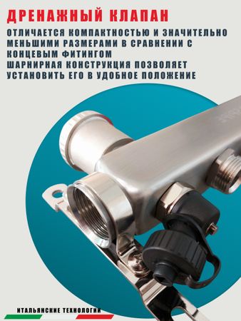 Коллекторная группа с расходомерами AS-K002,   2 вых. (н/ж, авт.возд.+дренаж+кронштейны)