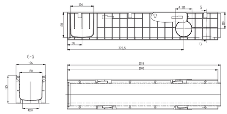 Лоток водоотводный Standart 19,6*18,5 DN150, пластиковый, нагрузка до 25т (ДхШхВ-1000х196х185мм)