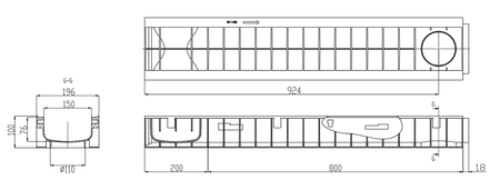 Лоток водоотводный Standart 19,6*10,0 DN150, пластиковый, нагрузка до 25т (ДхШхВ-1000х196х100мм)