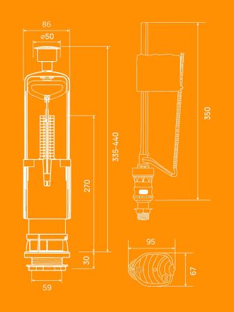 Арматура к унитазу, нижняя подводка, 2 кнопки, пластик/хром РМС