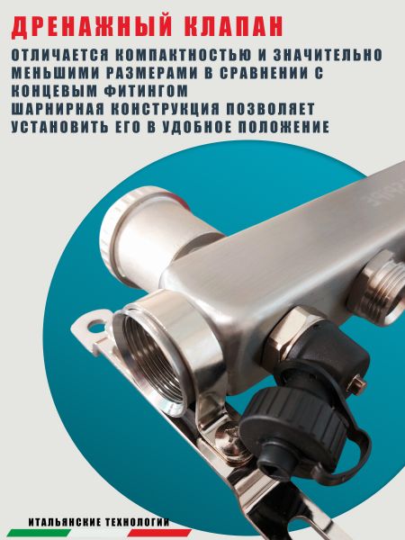 Коллекторная группа с расходомерами AS-K002,   2 вых. (н/ж, авт.возд.+дренаж+кронштейны)