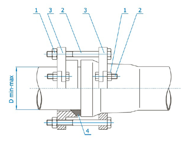 РУРС  DN50 (62-68),  Ремонтное уплотнение раструбных соединений-50