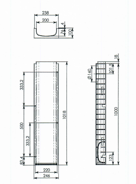 Лоток водоотводный Standart 24,6*10,0 DN200, пластиковый, нагрузка до 25т (ДхШхВ-1000х246х100мм)