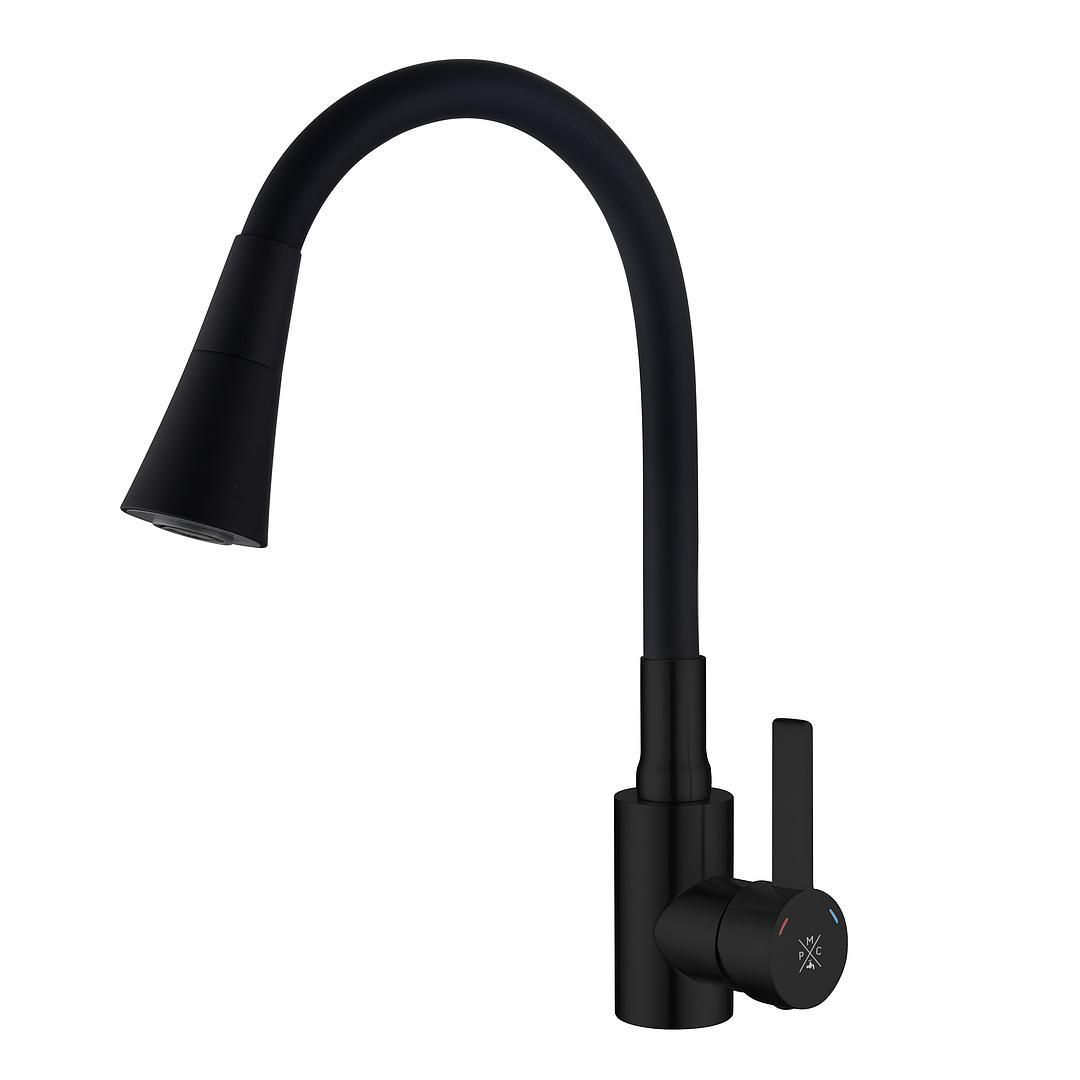 Смеситель РМС для кухни одноручный гайка, черный, нерж.сталь, SUS123TBL-016F