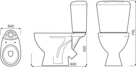 Унитаз "Универсал NEW 45" с бачком, белый, 2 кн.арм., косой выпуск, нижн.подв., сид. полипропилен