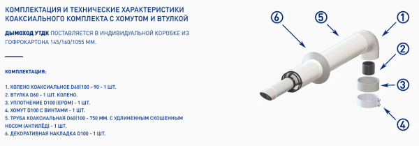 Комплект коаксиальный 60х100 с хомут+прост, а