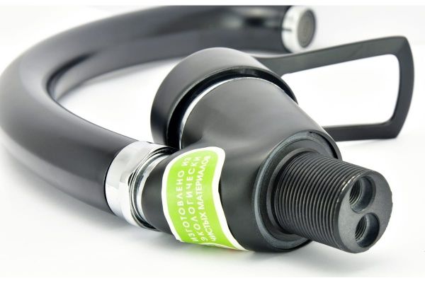 Смеситель для кухни черный одноручный Juguni Luxe с поворотным изливом, 40 картридж, гайка