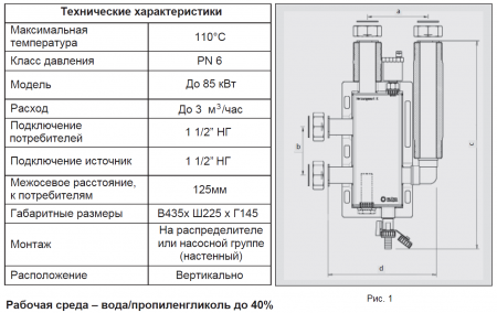 Гидравлический разделитель (гидрострелка) TIM, NHK0106 (85кВт, Р-6 бар, вход/выход 1 1/2" НГ)