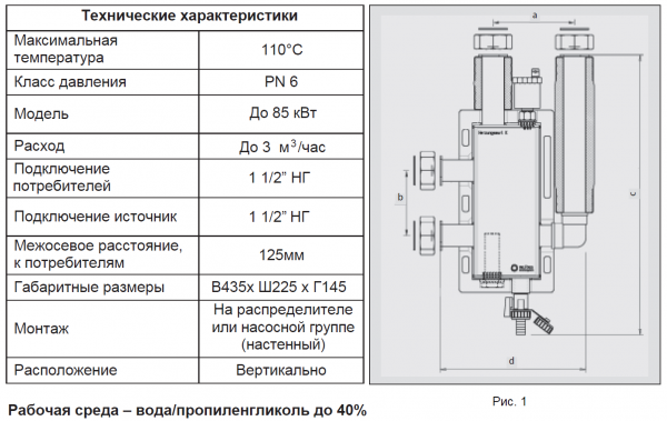 Гидравлический разделитель (гидрострелка) TIM, NHK0106 (85кВт, Р-6 бар, вход/выход 1 1/2" НГ)