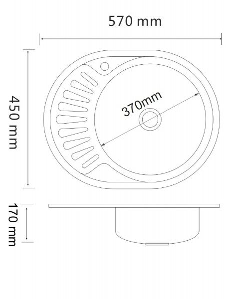 Мойка нерж. врезная овальная большая ЛЕВОЕ крыло, РМС, MD6-5745OVR(0,6), МАТОВАЯ, 570х450х170 мм