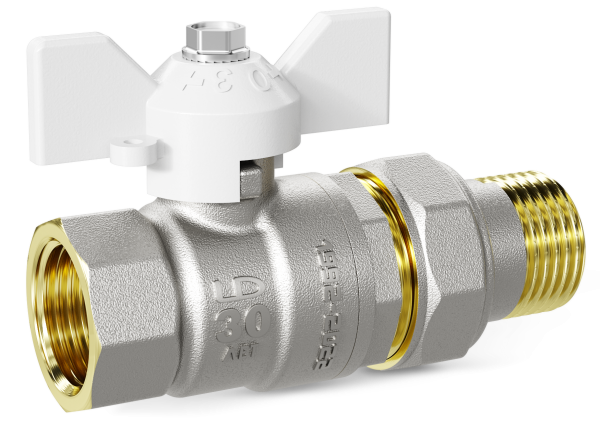 Кран LD Pride Ду 20 штуцер нак. г/муфта (никель) бабочка, White