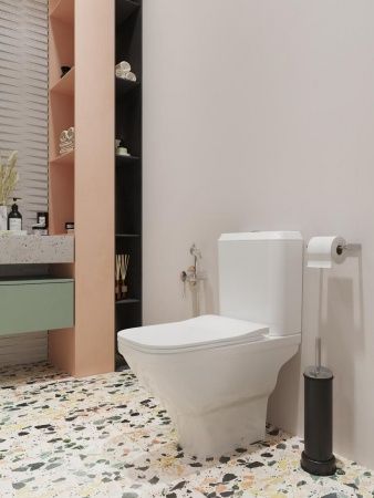 Унитаз Лайн с бачком, белый, 2 х кн.арм., прямой выпуск, нижн.подв., сид.дюр.(тонкое), микр, Rimless