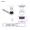 Сифон для поддона, пластик/хром 1 1/2"х90, плоский, с гофро-трубой 40х50 (650мм), клик-клак