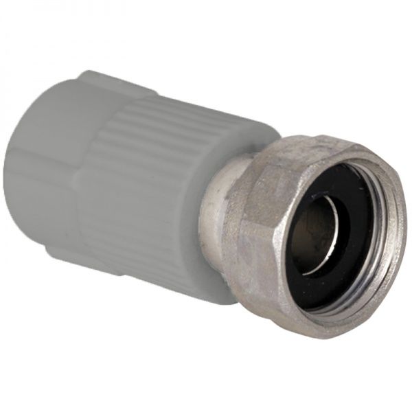 Муфта PPRC комбинированная с накидной гайкой 20х1/2"  (металлическая вставка,сер.) Tebo (40/240)