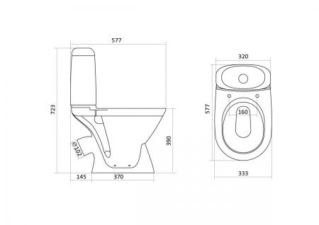 Унитаз Римини с бачком, белый, 2-х кн.арм., косой выпуск, нижн.подв., сиденье полипропилен