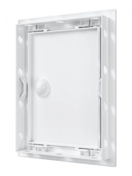 Дверца пластиковая АБС 168х218 (146х196) белая с фланцем, ручка