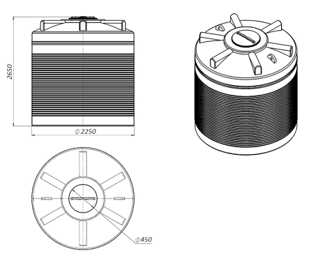 Емкость ПЭ цилиндрическая синего цвета VERT 10000л