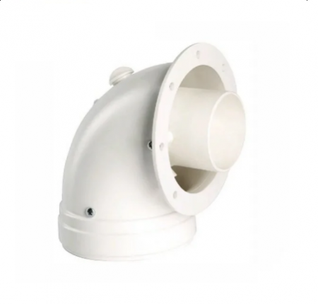 Колено (отвод) коаксиальное 60х100-90 с фланцем и отверстием для анализа сгорания (ПВХ)