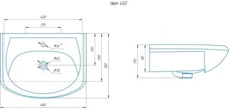 Умывальник мебельный "Уют 450" с переливом, без комплекта, 1 отверстие, белый