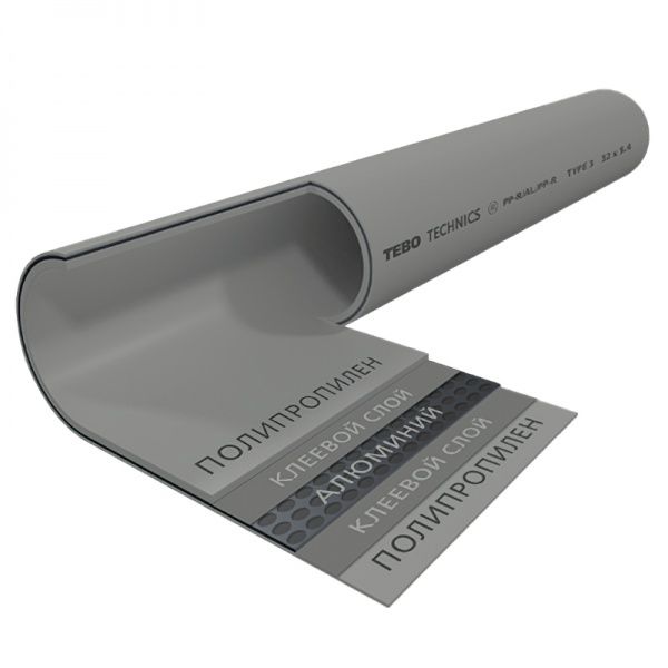 Труба PPRC армирование НАРУЖНОЕ AL 50 PN25   (сер.) Тebo (4/20)