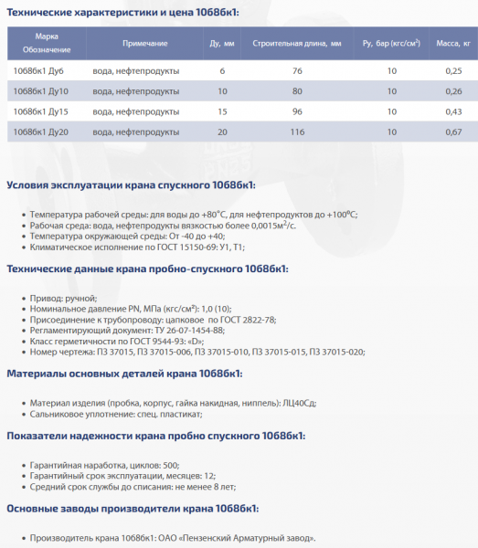 Кран латунный, пробко-спускной 10б8бк1 Ду 6