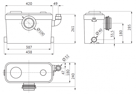Канализационная насосная станция SANIVORT 605 А (600 Вт, Qмакс - 150 л/мин; Нмакс - 9,5 м)