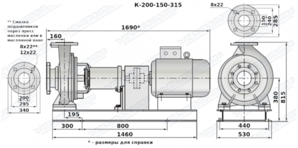Насос К 200-150-315-с на раме, под электродвигатель 45х1500