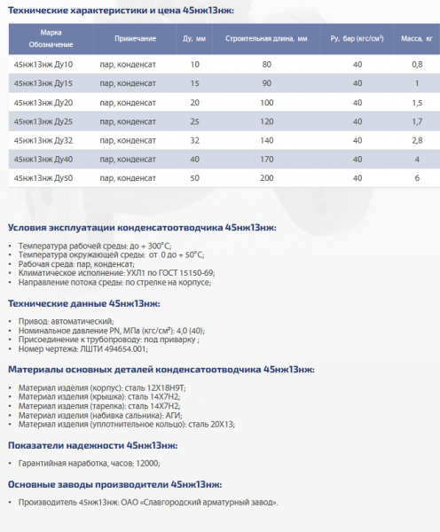 Конденсатоотводчик 45нж13нж Ду 15 Ру 40, под приварку