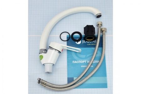 Смеситель для кухни белый одноручный Juguni Luxe с поворотным изливом, 40 картридж, гайка