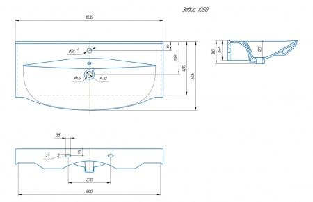 Умывальник мебельный "Элвис-1050" с переливом, без комплекта, 1 отверстие, белый