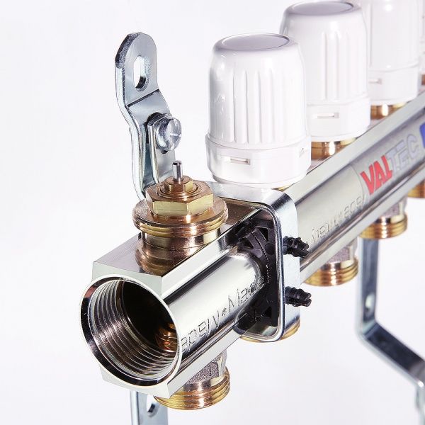 Коллекторная группа радиаторная VTc.594 9 вых. (латунный, авт.возд.+дренаж+кронштейны)