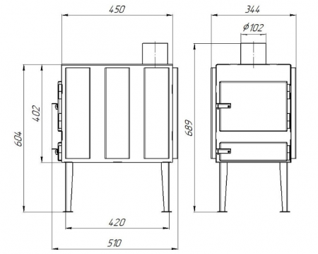 Печь буржуйка длительного горения ПТ-02, 5 кВт (дрова, уголь)