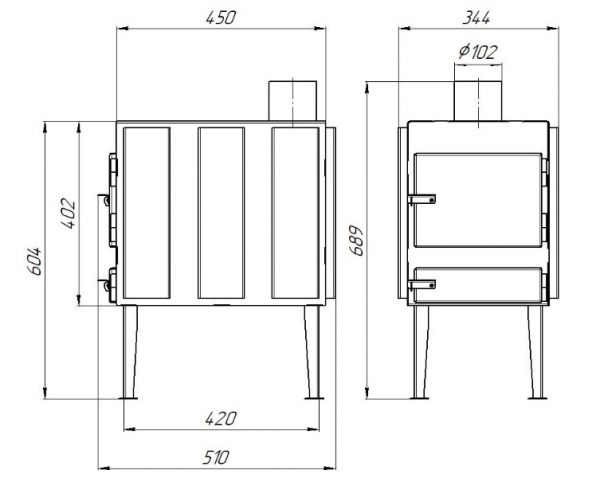 Печь буржуйка длительного горения ПТ-02, 5 кВт (дрова, уголь)