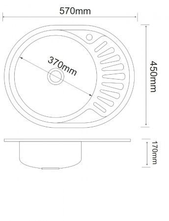 Мойка нерж. врезная овальная большая ПРАВОЕ крыло, РМС, MG8-5745OVL(0,8), 570х450х170 мм