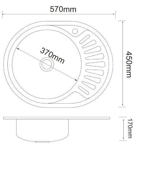 Мойка нерж. врезная овальная большая ПРАВОЕ крыло, РМС, MG8-5745OVL(0,8), 570х450х170 мм