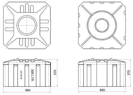 Емкость ПЭ прямоугольная горизонтальная черного цвета SQ 300л