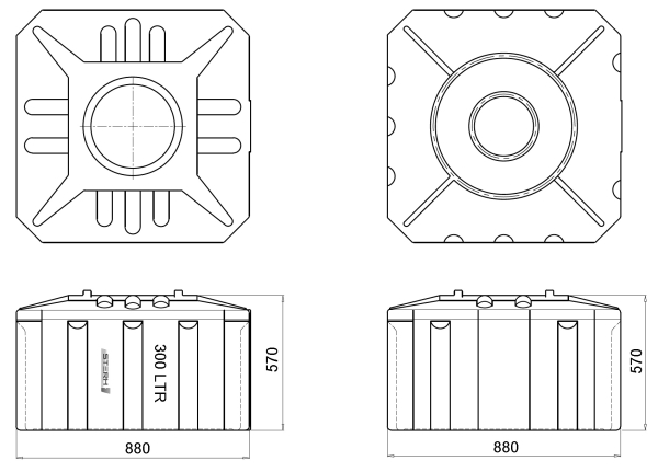 Емкость ПЭ прямоугольная горизонтальная синего цвета SQ 300л