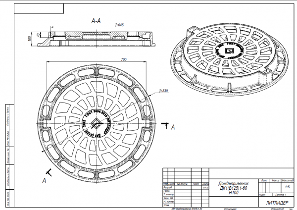 Дождеприемник круглый чугунный ДБ2(ДК-60) (В125)