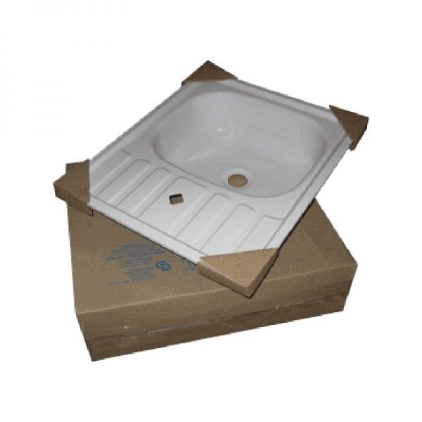 Кухонная мойка эмалированная, белая 500х600 без сифона, с кронштейнами