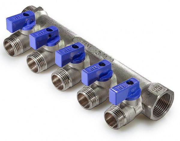 Коллектор ВР 3/4" - 5х1/2" НР никелированный (с кранами)