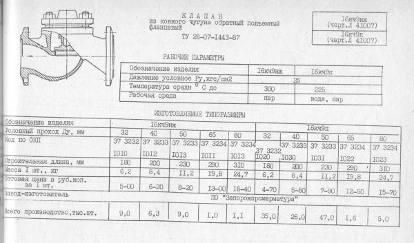 Клапан подъемный 16кч9нж (Л 41007) Ду 40, Ру-25 (фланцевый)