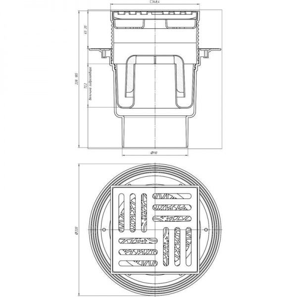 Трап РР канализационный вертикальный 110 (150х150) НЖ решетка регулируемая СУХОЙ