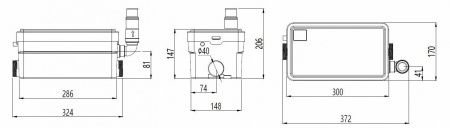 Канализационная насосная станция SANIVORT 255 M, 9м (250 Вт, Qмакс - 120 л/мин; два входа- DN40)