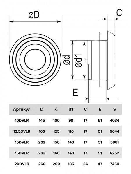 Анемостат пластиковый 100, Dн-145мм, белый, со стопорным кольцом