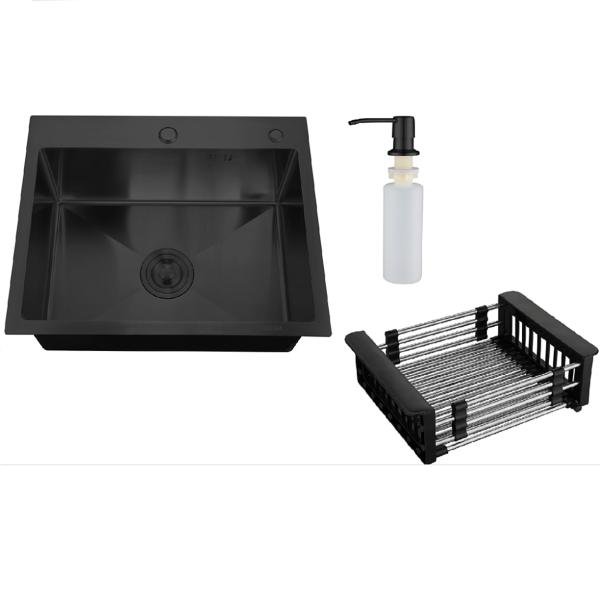 Корзина раздвижная для кухонной мойки KSBL-01, цвет черный