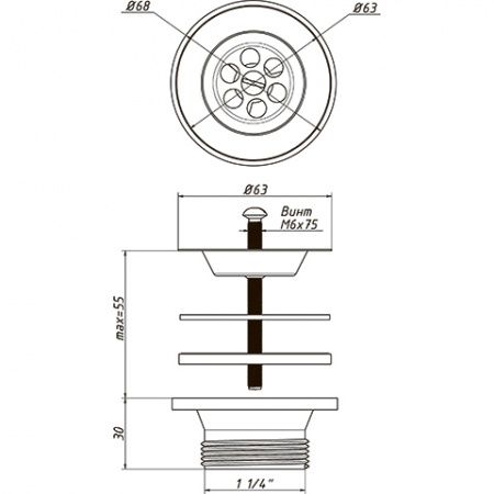 Гибкая труба с выпуском и нерж.сеткой (63мм) 1 1/4" х 40/50 (850мм)