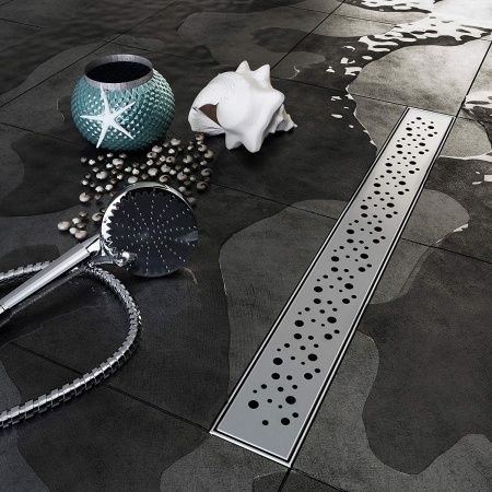 Линейный трап 85х7см, из нерж. стали с горизонтальным выпуском, гидро+сухая защита от запаха, TIM