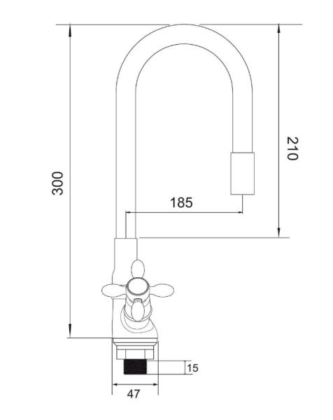 Смеситель BOOU для кухни двуручный, высокий излив BA5318-1F-E352A-В702