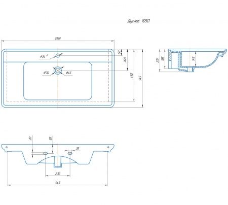 Умывальник мебельный "Дуглас-1050" с переливом, без комплекта, 1 отверстие, белый