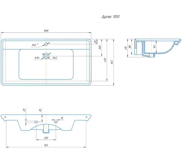 Умывальник мебельный "Дуглас-1050" с переливом, без комплекта, 1 отверстие, белый